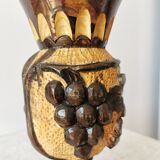 Vintage Hand Carved Wooden Vase: Grapevine Motif, 1970s Yugoslavia