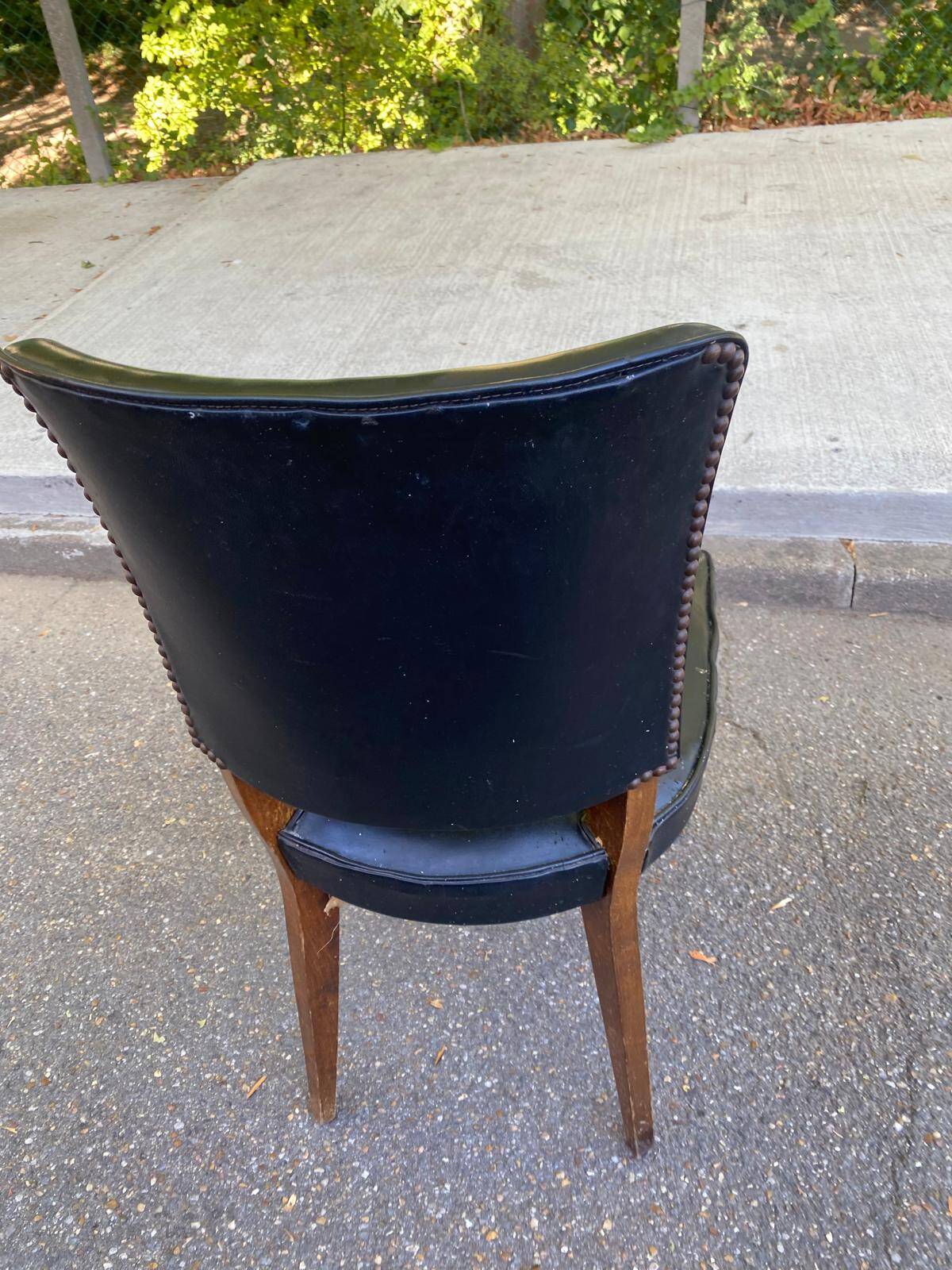 Vintage Art Deco Chair / 1950s – Wood & Black Faux Leather