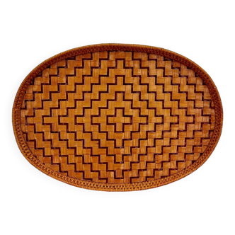 Plateau en bambou tressé vintage