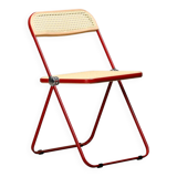 Giancarlo Piretti Plia Folding Chair in Red and Straw for Castelli, Italy