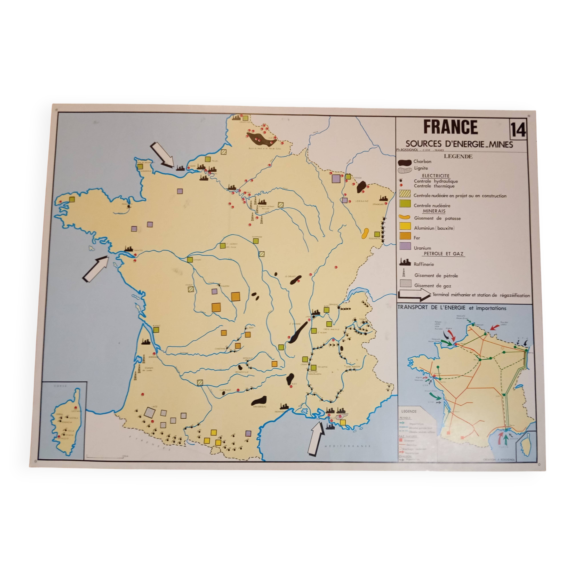 School map: france agriculture-livestock / france sources energy-mines
