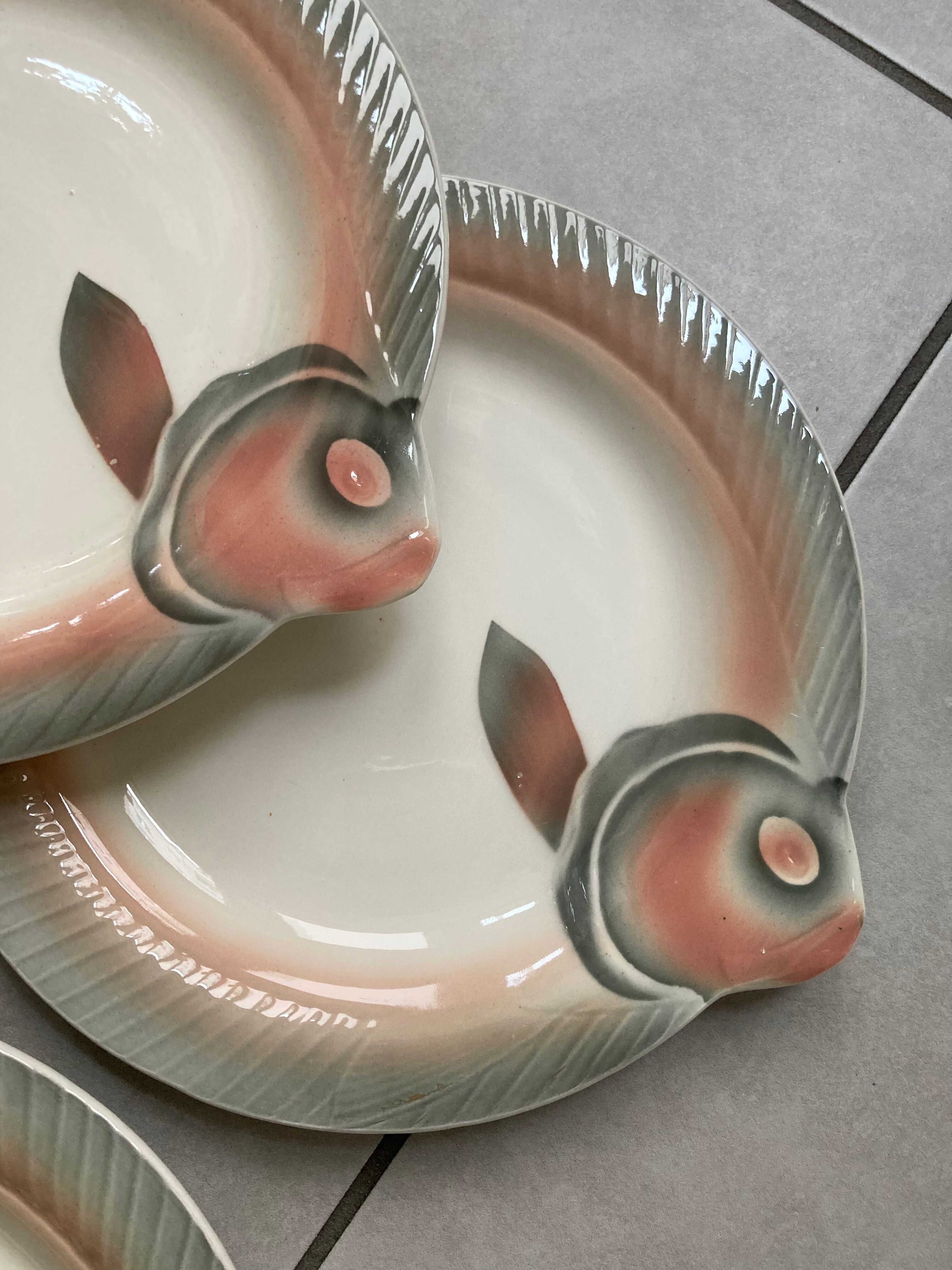 Set of 6 Digoin Sarreguemines fish plates
