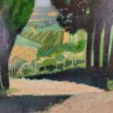 Huile sur toile « L'allée des cyprès », René Genis