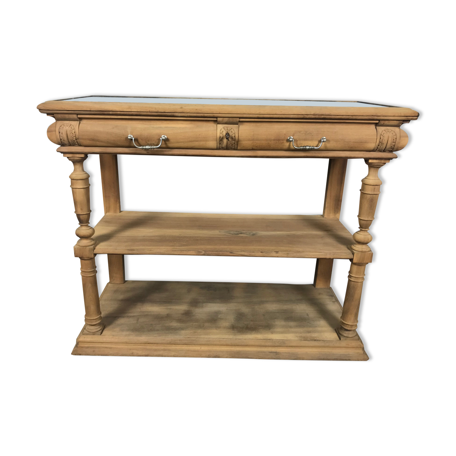 Console Henri II noyer aéro gommé et marbre