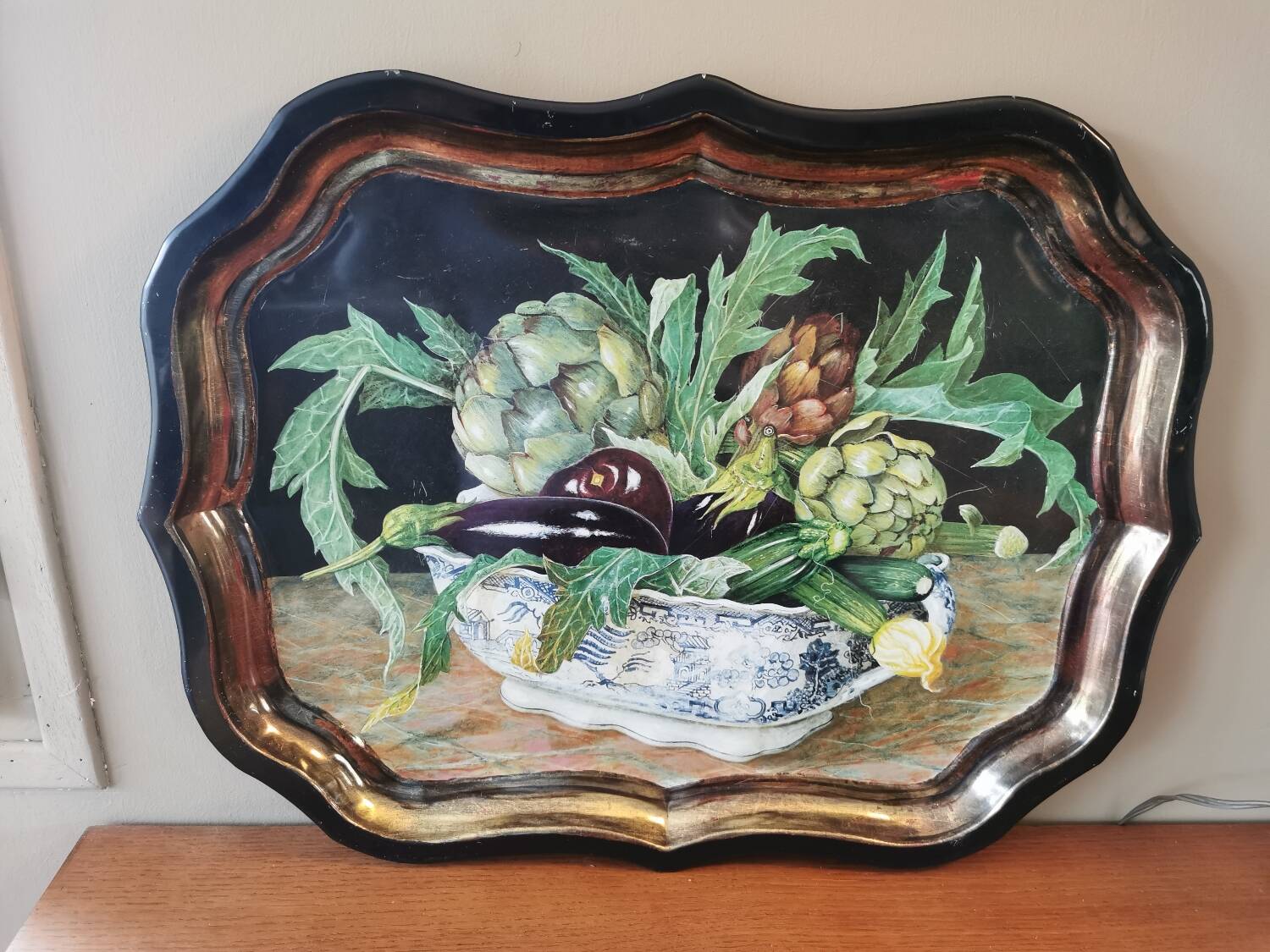 Vintage painted metal tray, still life