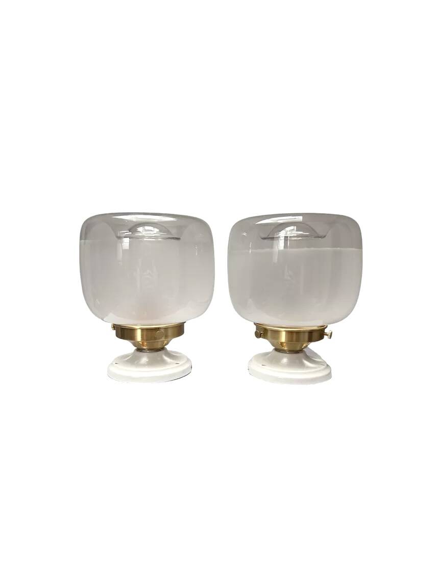 Pair of two-tone globe wall lights