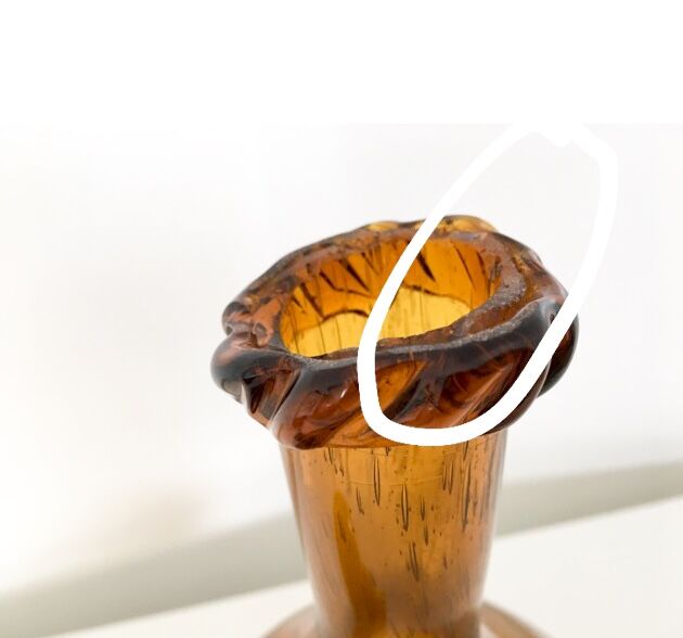 Biot blown glass amber bottle