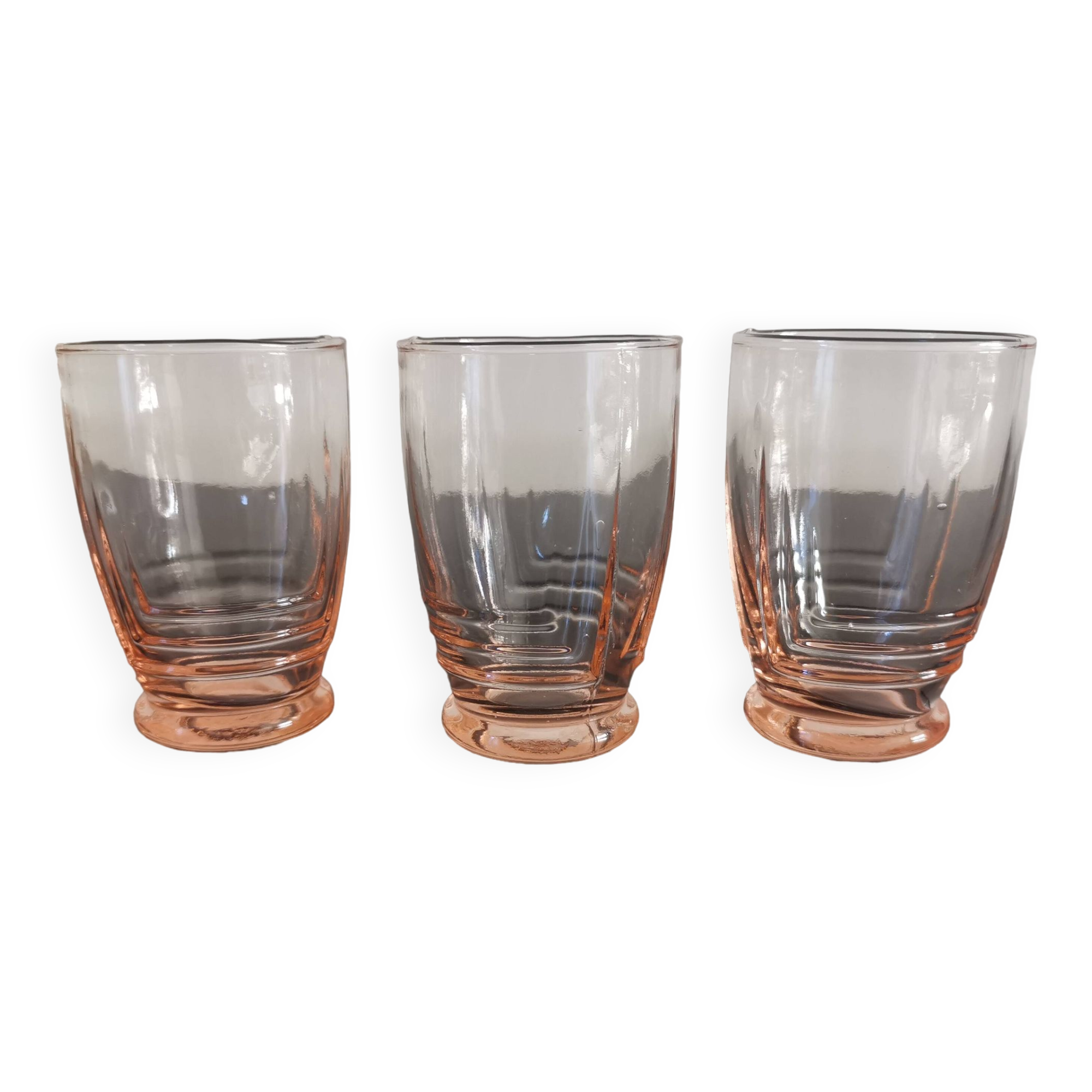 Set of 3 pink smoked glasses in chiseled glass from the 1950s