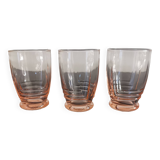 Set of 3 pink smoked glasses in chiseled glass from the 1950s