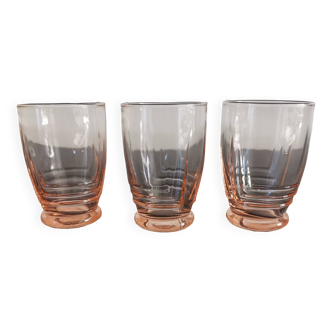 Lot de 3 verres fumés rose en verre ciselé Années 50