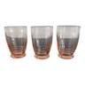 Lot de 3 verres fumés rose en verre ciselé Années 50