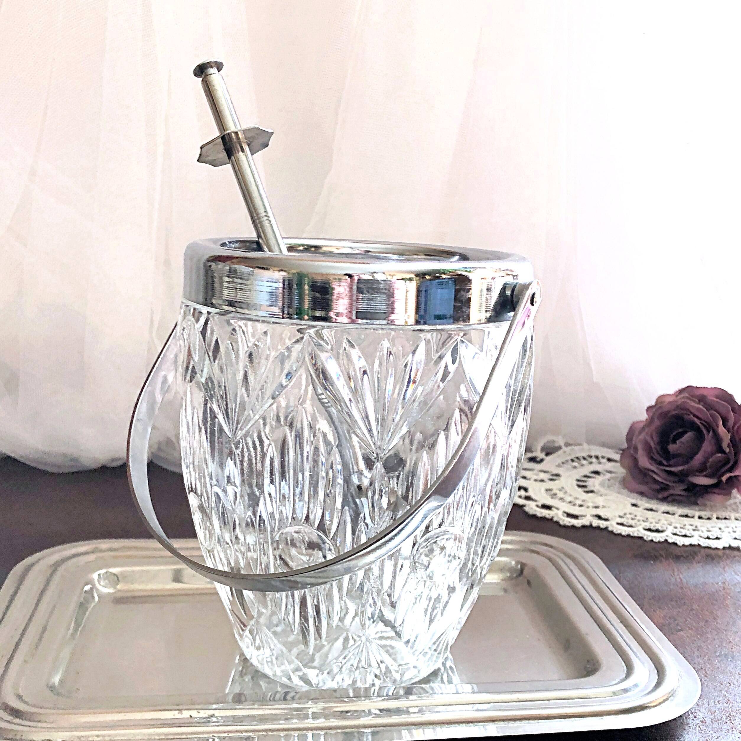 Seau à glace verre cristallin texturé avec pince à glaçons