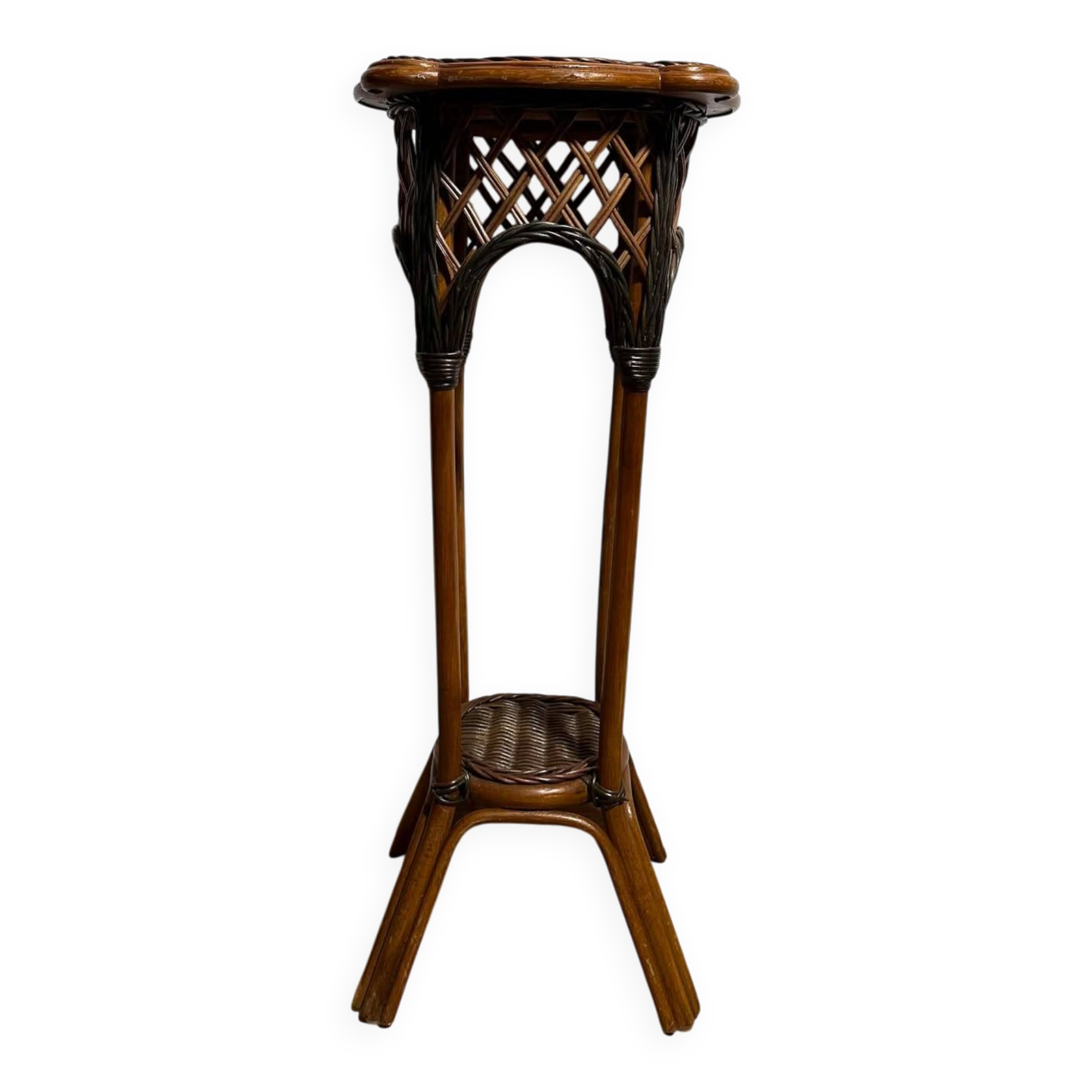 Rattan Plant Stand Cane Vintage Old Flower Vase Pot Garden Bamboo