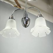 1950s Chrome and Floral Glass Chandelier by Elektroinstala Děčín