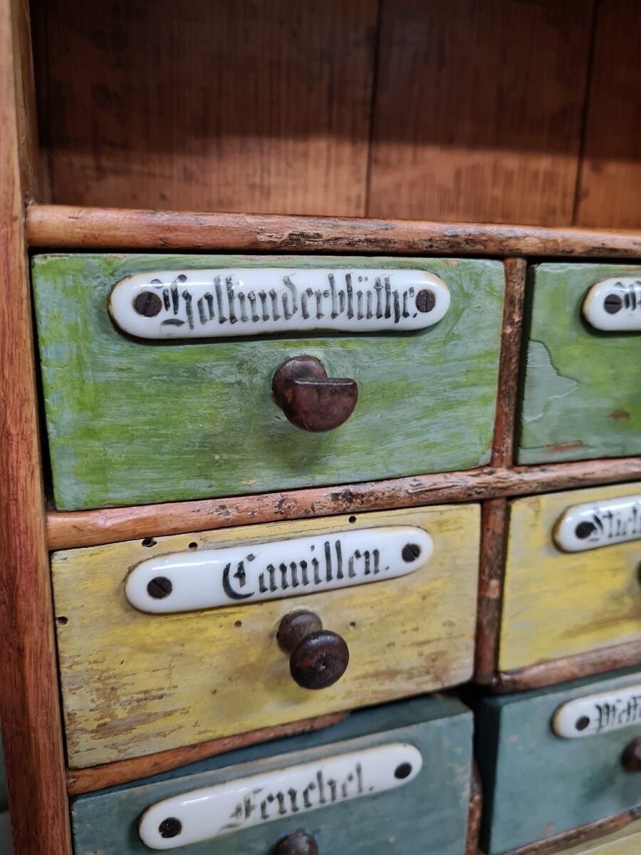 Antique German Herbs Hanging Cupboard From Around 1900.