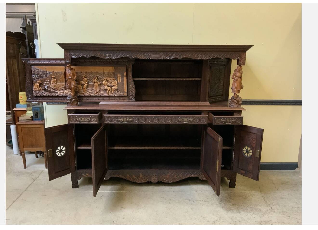 Antique monumental sideboard, credenza