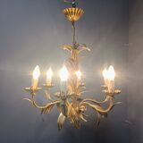 Vintage gilt metal pineapple leaf chandelier, 1960s