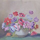 Painting of an anemones, oil signed Savary