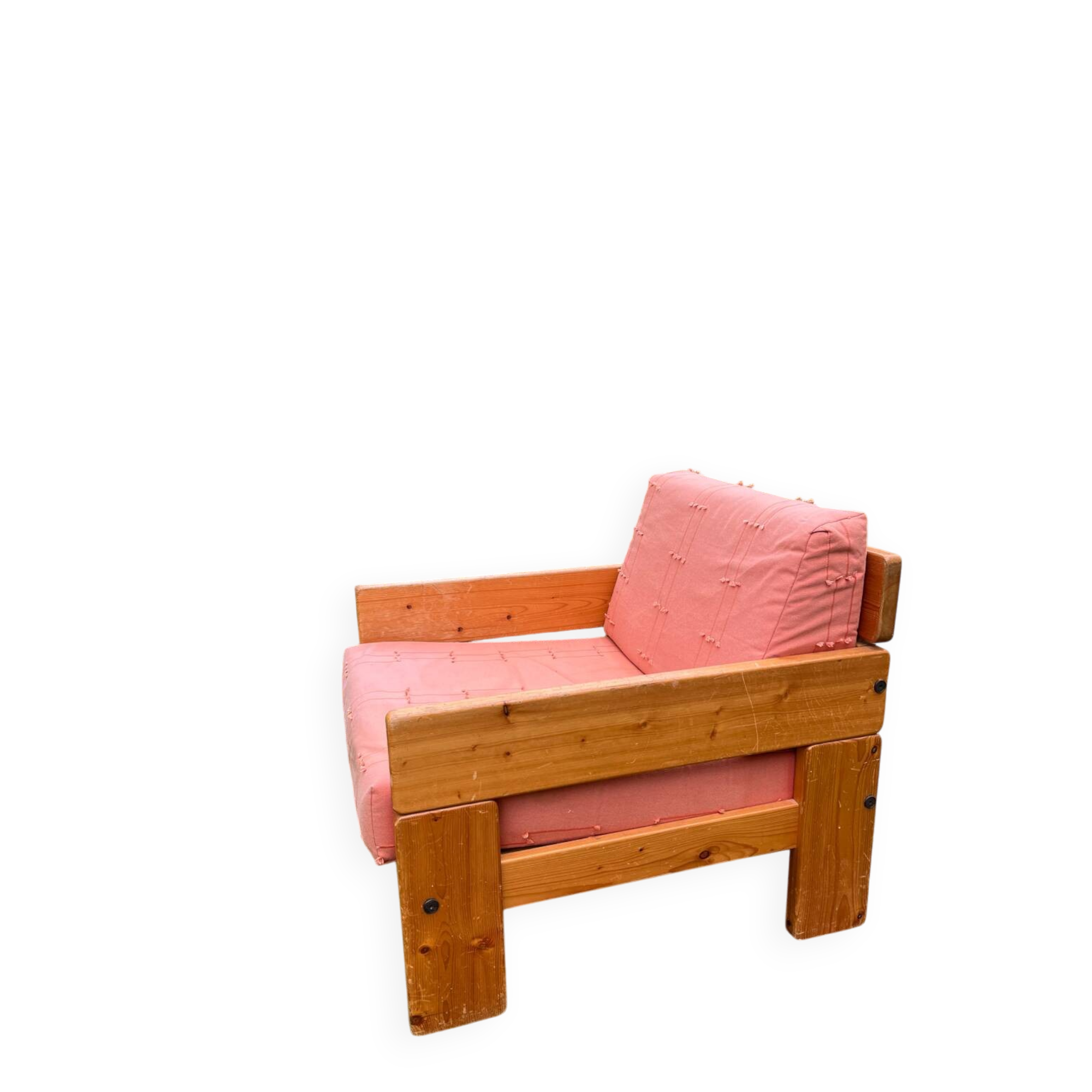 70s pine designer armchair, Perriand style
