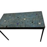 Table basse vintage en mosaïque bleue / table à plantes