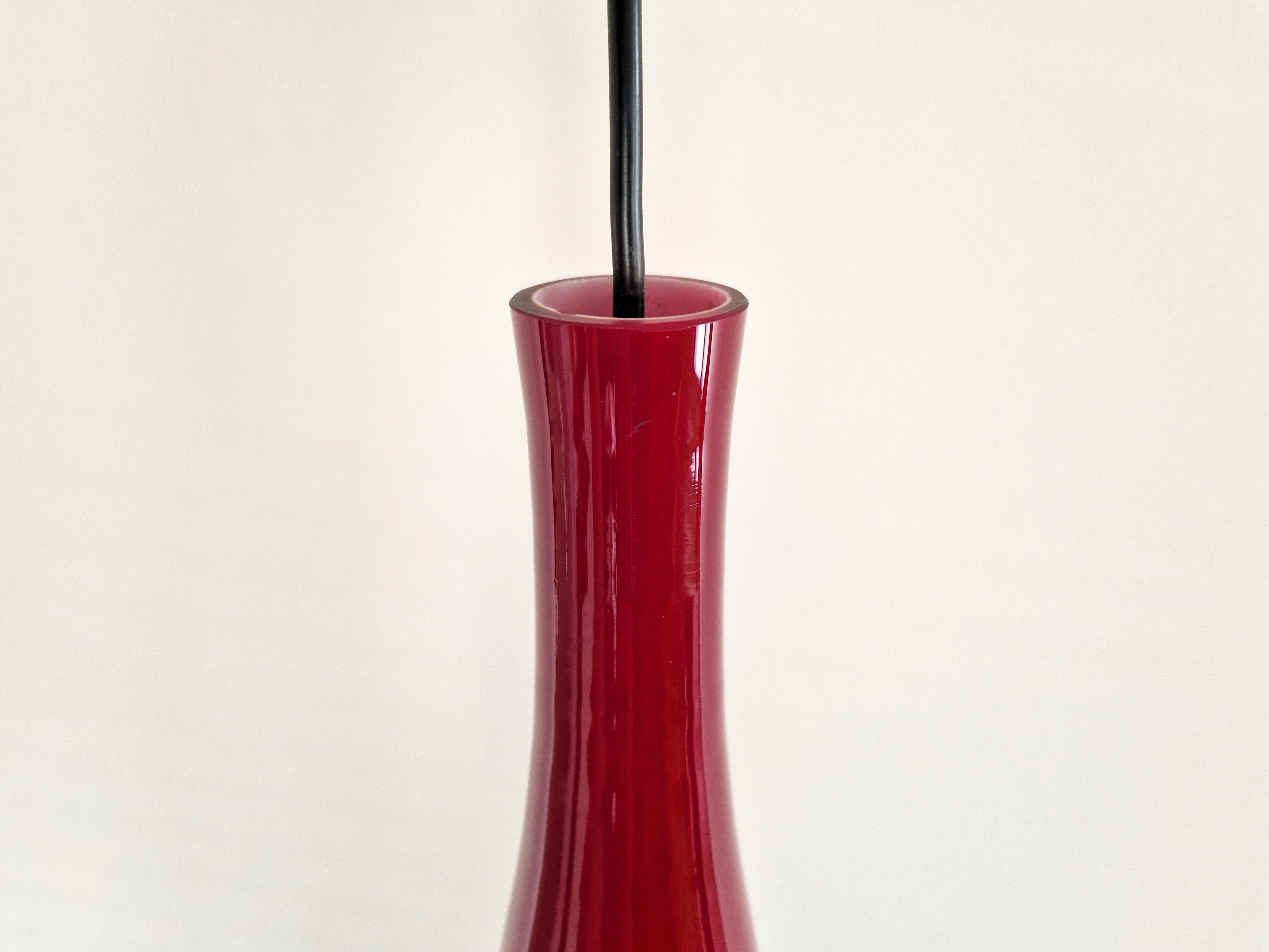 Red glass 'Bang' pendant lamp by Jacob E. Bang for Fog & Mørup, Denmark 1960's
