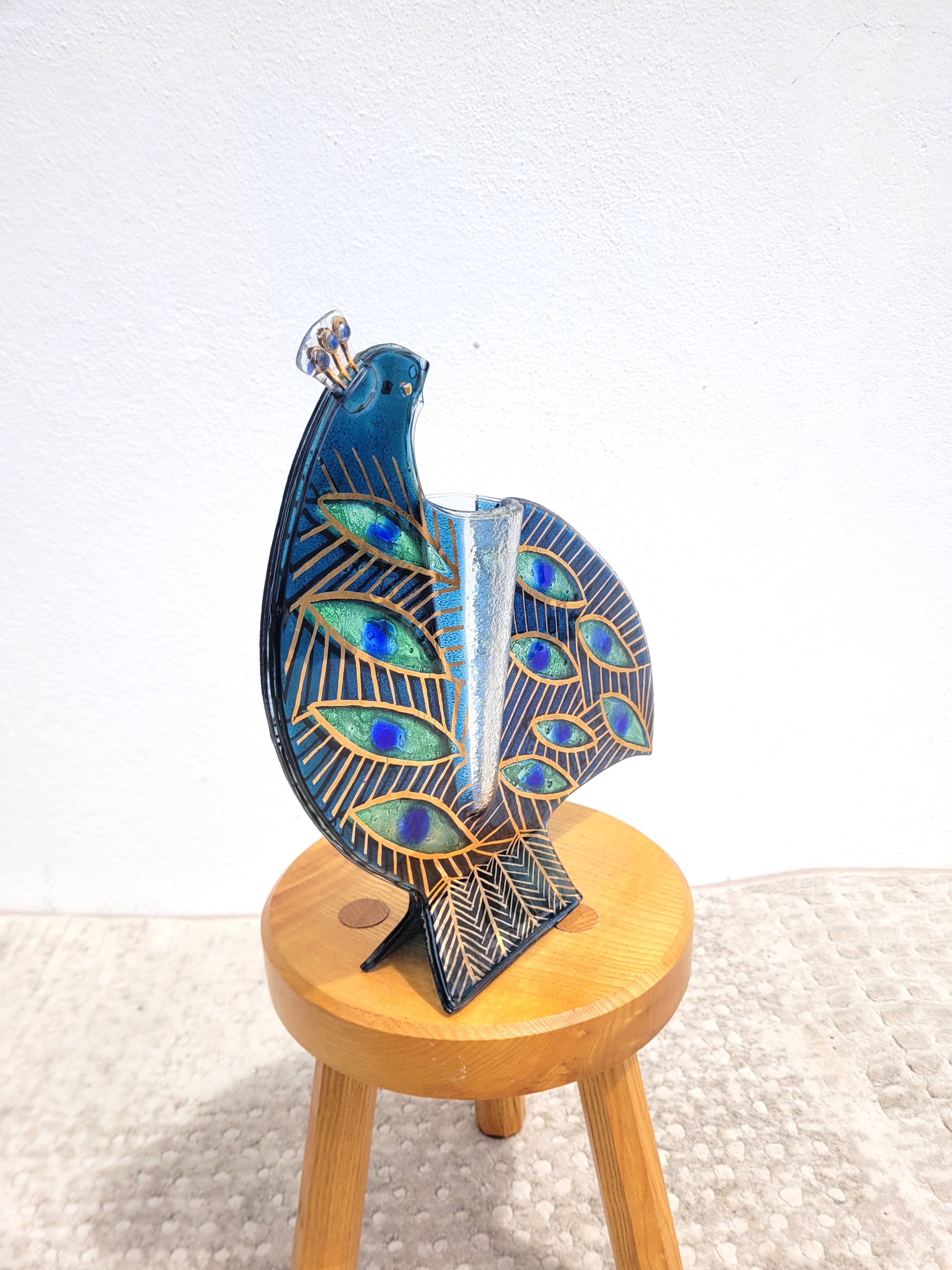 Peacock blue vase in laminated glass