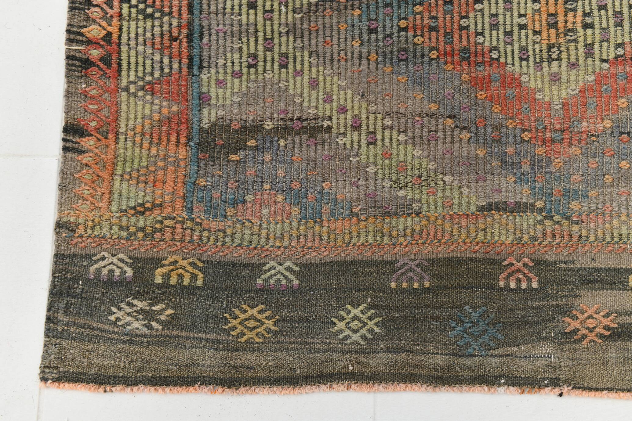 7x10 Kilim Grey Tons Living Room Wool Kilim Rug, 202x315Cm