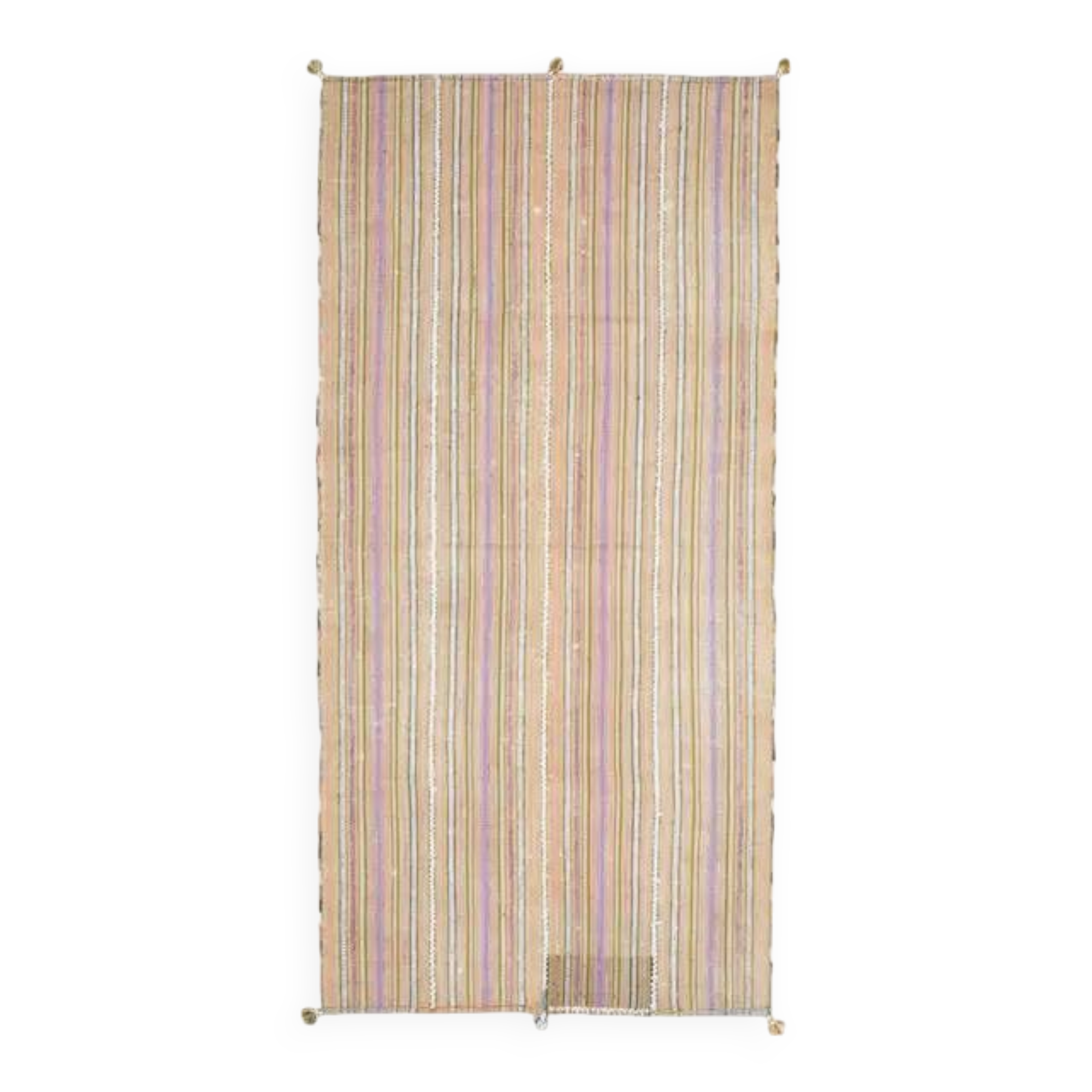 1970s Turkish Oushak Handmade Wool Cotton Beige Runner Rug 130x266
