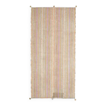 1970s Turkish Oushak Handmade Wool Cotton Beige Runner Rug 130x266