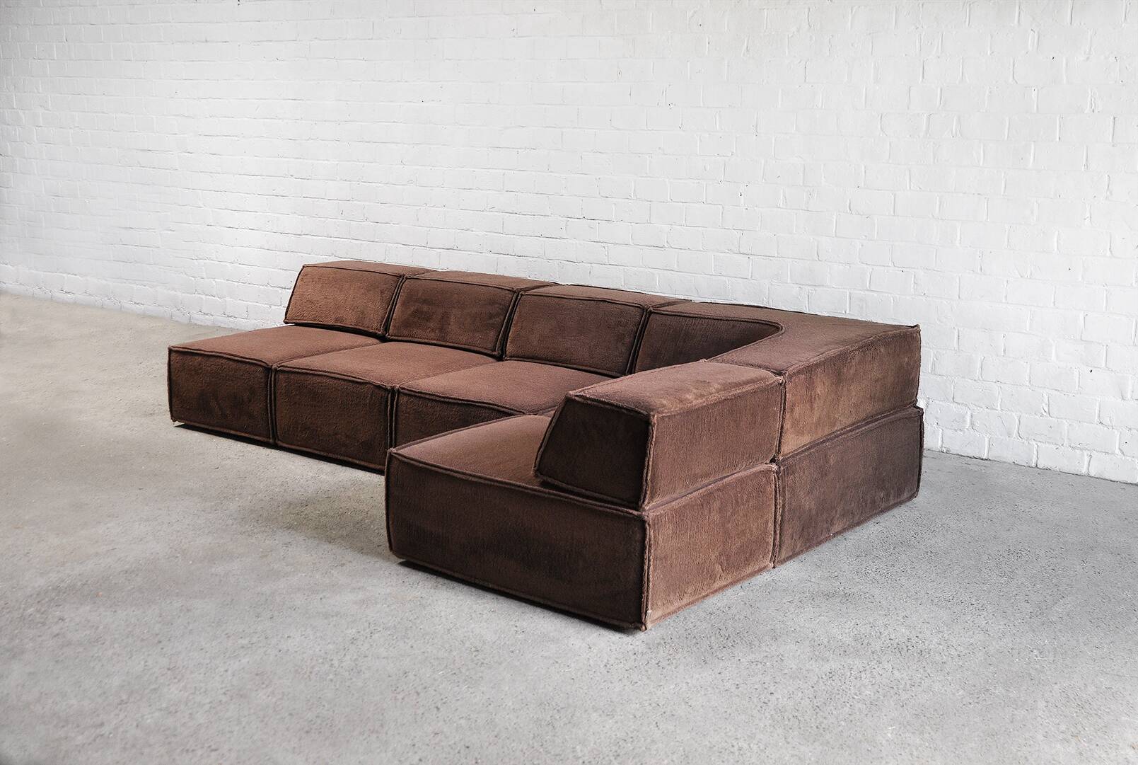 Vintage Modular Trio Sofa in Brown Teddy Upholstery from Cor, 1973, Set of 3