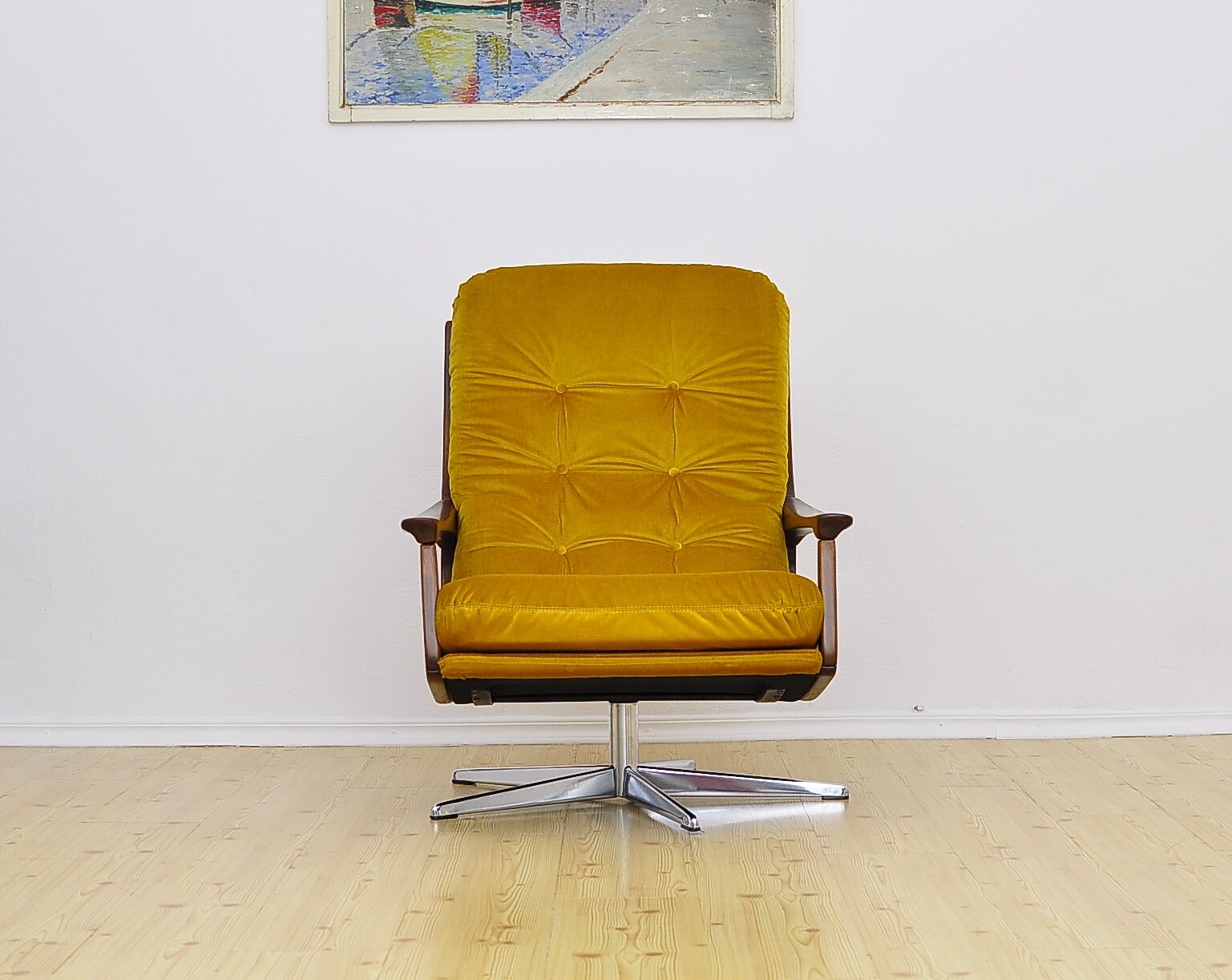 Swivel armchair in velor upholstery, 1970s