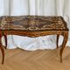 Antique coffee table with floral marquetry, Louis XV style.