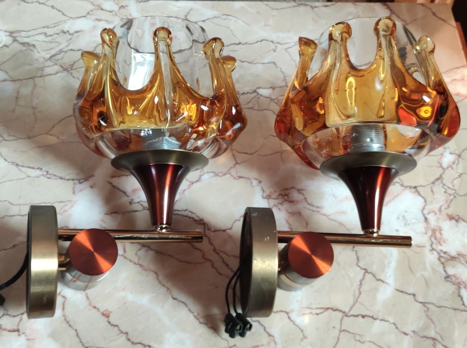 Pair of wall lamps Murano Mazzega, 1970