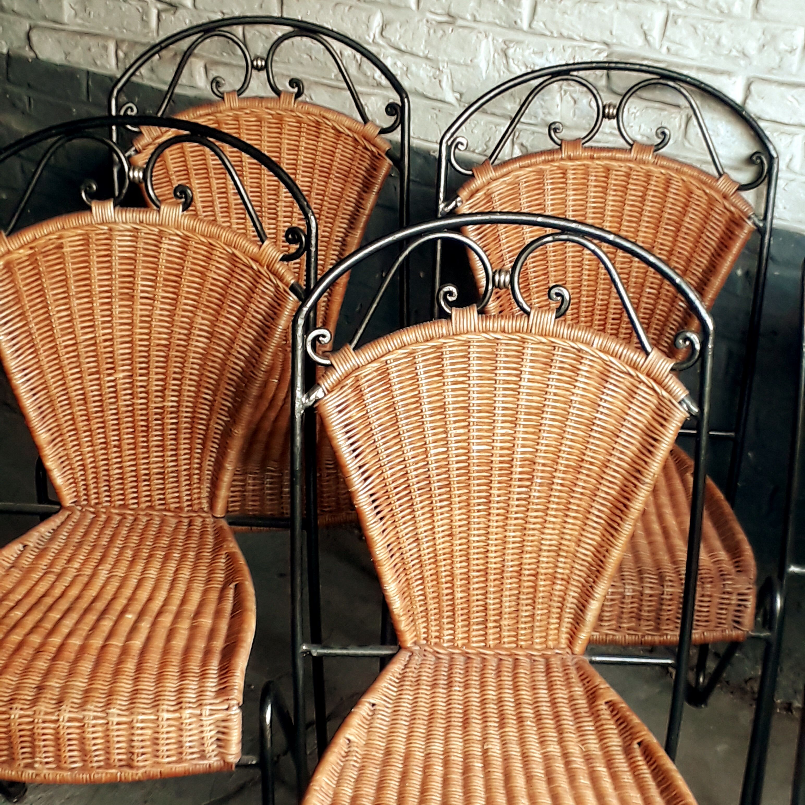 6 chaises rotin fer forgé vintage
