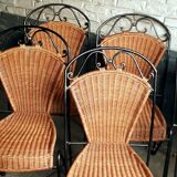 6 chaises rotin fer forgé vintage