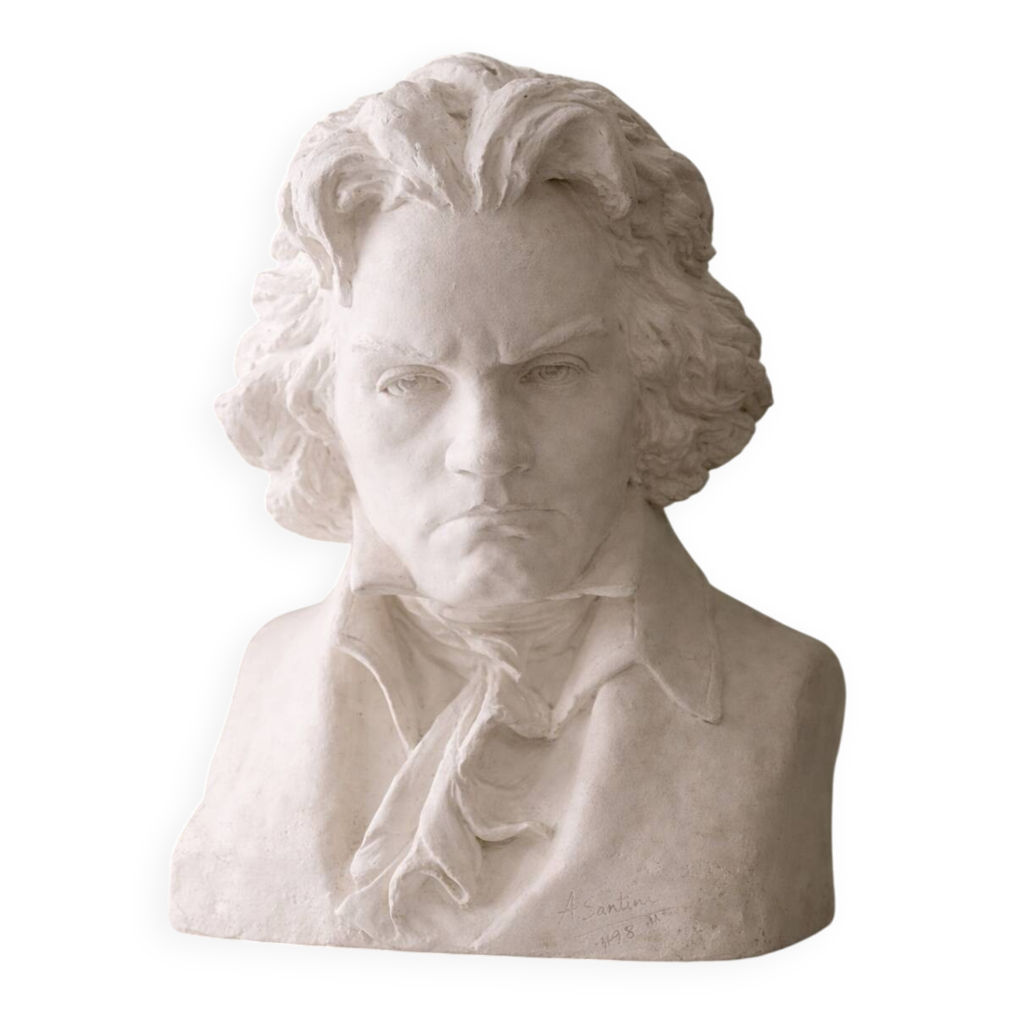 Plaster bust of Beethoven signed A. Santini, 1928