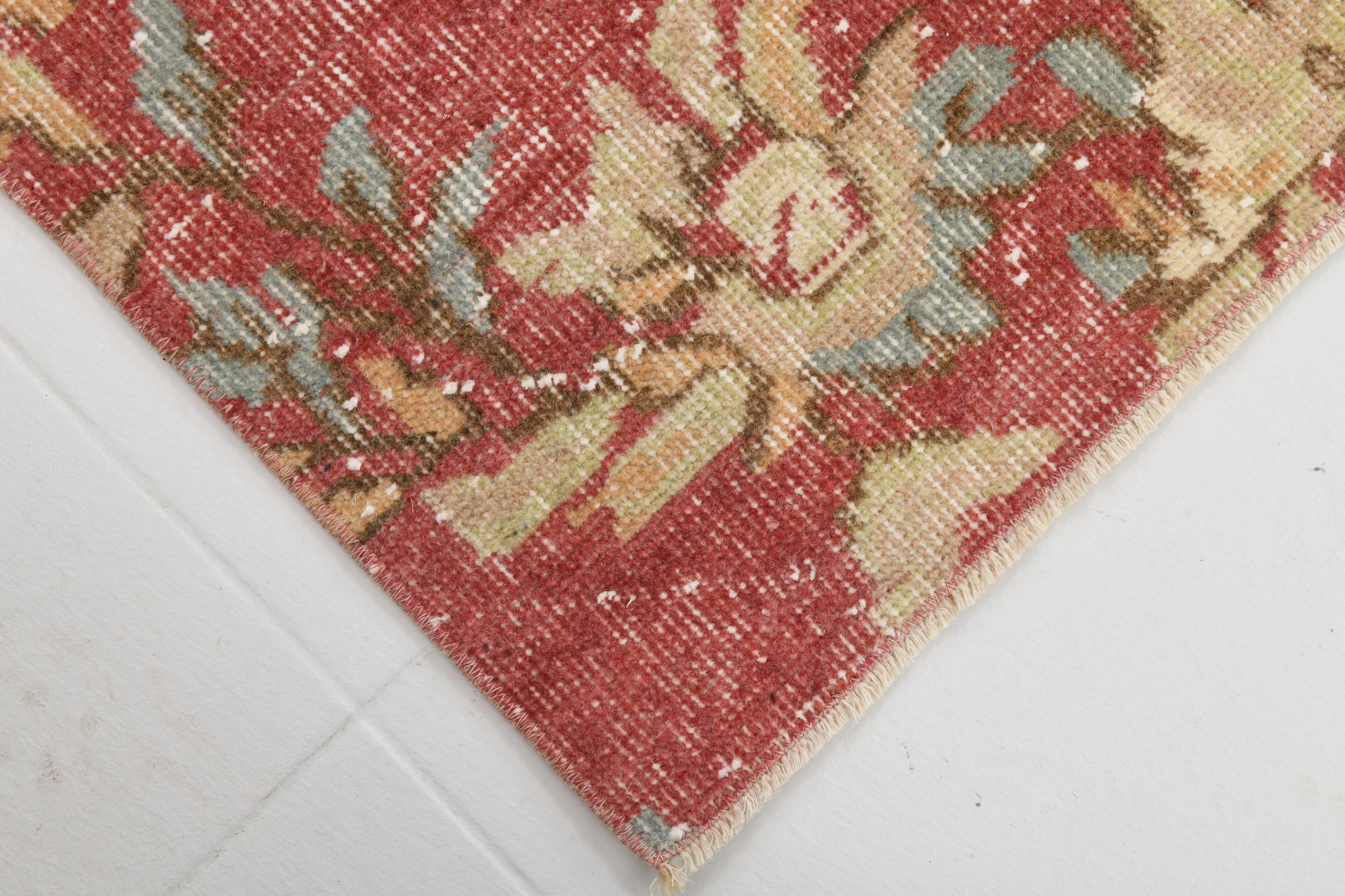 2x7 Vintage Burgundy Cream Turkish Runner Rug, 80x214Cm