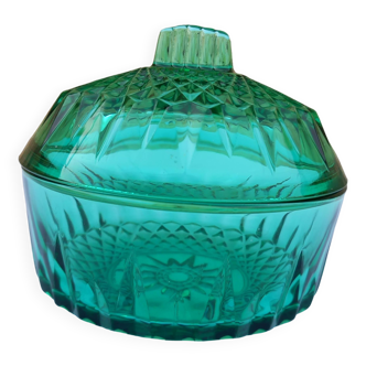 Vintage glass sugar bowl or candy dish, Arcoroc, emerald green,