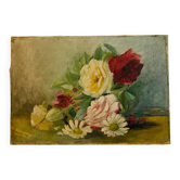 Huile sur toile 1898 nature morte bouquet déposé