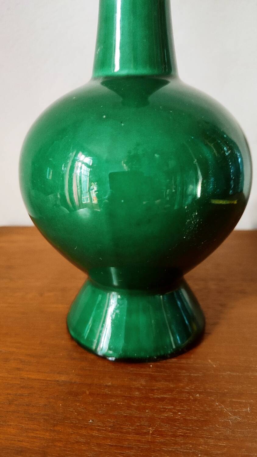 Green ceramic baluster vase