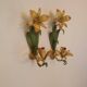 Floral single-arm wall lights, wall sconces, toleware, French vintage enamel.