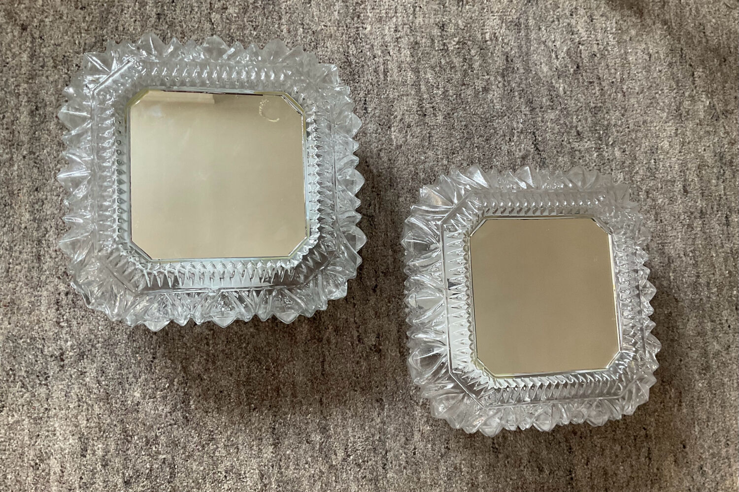 Pair of vintage 70s sconces in molded glass