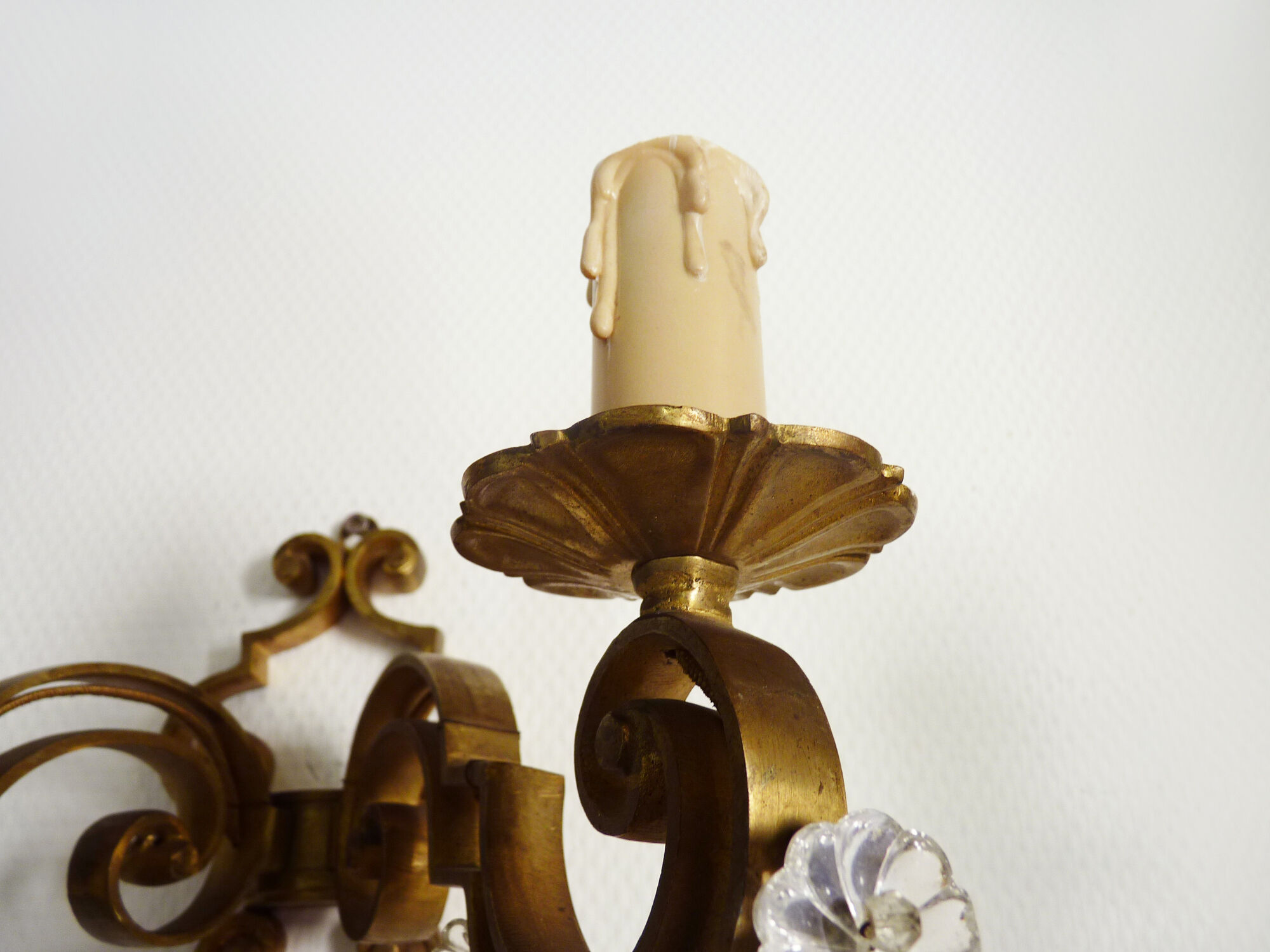 Former pair bronze wall sconces with double lights and tassels. Art Deco period