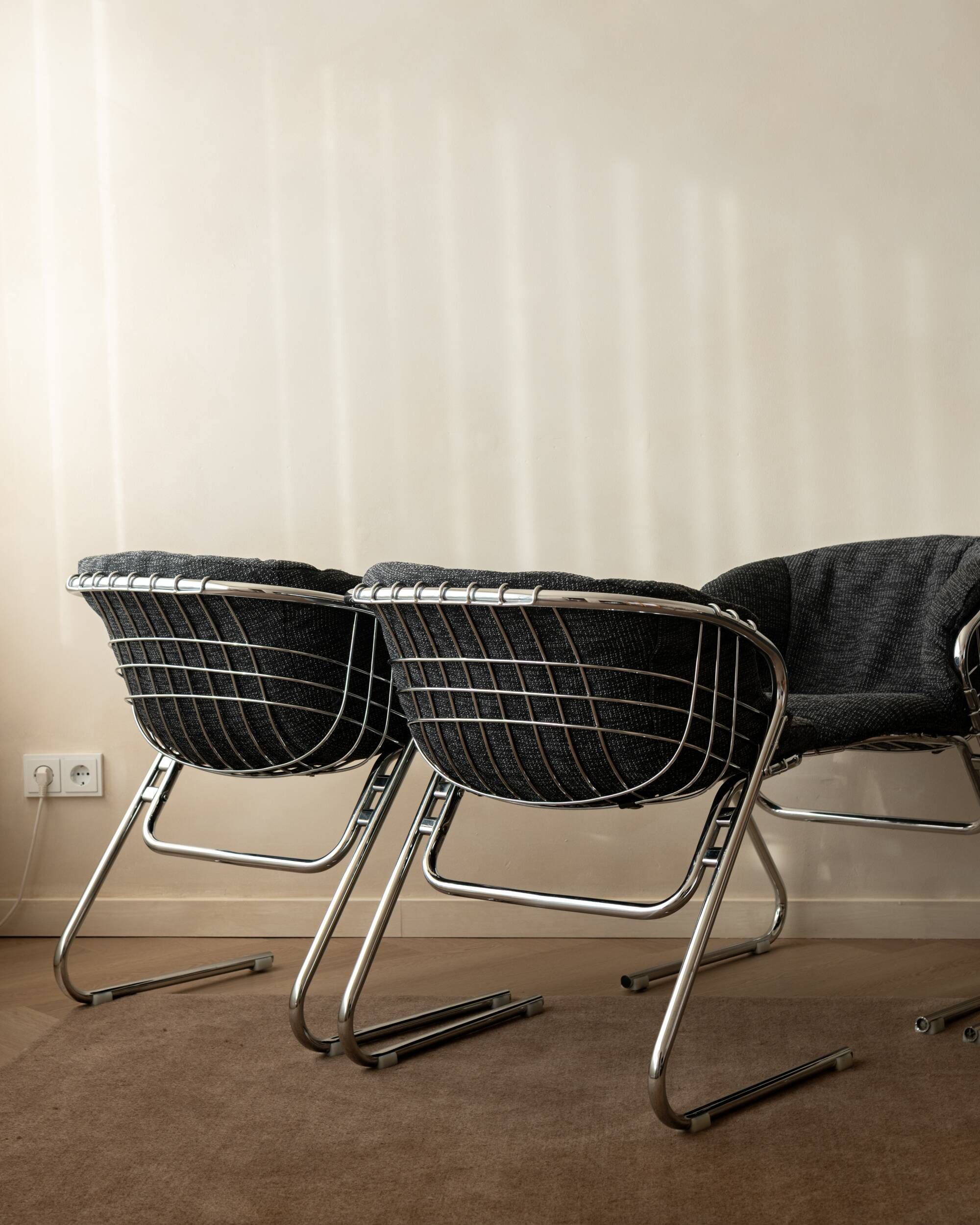 Italian Chrome Flynn Dining Chairs Gastone Rinaldi Thema, 1970s, Set of 4