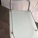 Chrome and transparent glass rolling dessert trolley, French Regency style from the 1960s.