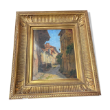 Oil on panel of courregelongue old picturesque street