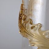 French Art Nouveau Uranium Glass Bottle with Applied Amber Leaves, c. 1900