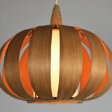 Scandinavian-style wooden pendant light.