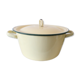 Enamelled metal marmite, pale yellow, vintage