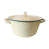 Enamelled metal marmite, pale yellow, vintage